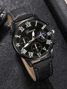 5pcs Men's Fashion Quartz Watch Set - Vintage Style Leaf Beaded Handmade Braided Bracelet, PU Leather Watch With Precise Analog Display, Comfortable, Ideal Gift For Him, Suitable For Casual & Sports