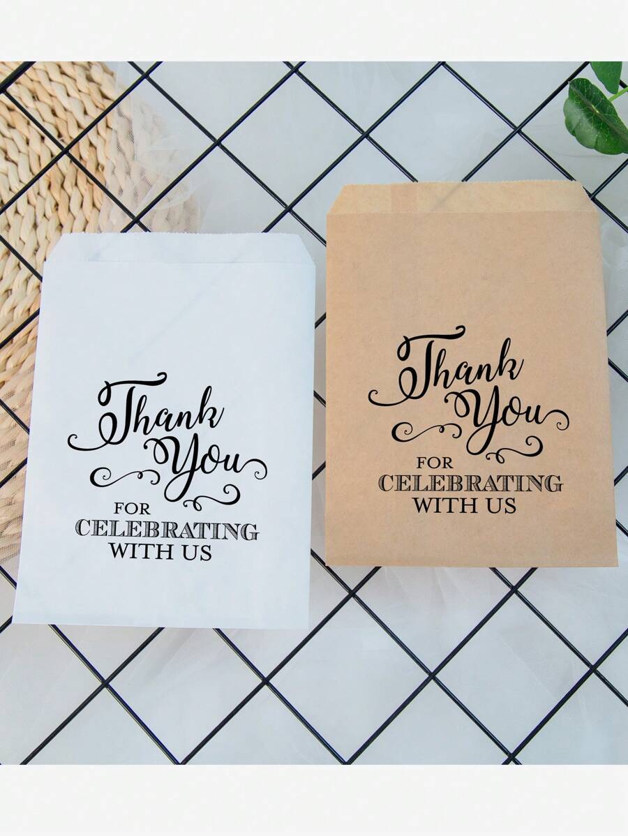 25PCS Thank You For Celebrating With Us Favor Bag,13x18cm White/Kraft Paper Bags For Wedding Decor