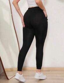 Women's Fleece Lined Winter Trousers, Warm, Jogger Style - 黑色 - 查看 2