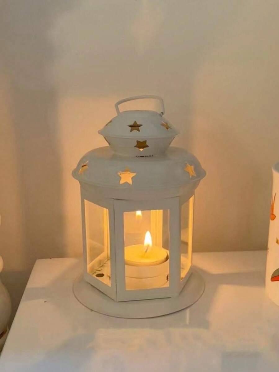 1 pieza Soporte para vela de estrella hueca de hierro, decoración de dormitorio/mesa, accesorio de iluminación romántica con velas, se puede colgar