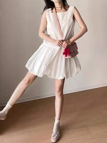 Spring Summer Casual Vest Dress For Women Back To School Autumn Clothes Korean Style Elegant Chic Solid Color Sleeveless O-Neck Vintage Homecoming Short Dresses Kawaii Party Graduation White Black Clothes White Dress New Year Christmas