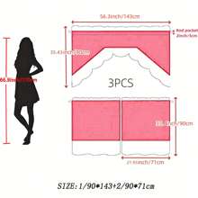 1 JUEGO (3 piezas/Juego) Cortinas con diseño de corazones rosas impresos digitalmente hechas de fibra de acetato y hilo de bambú, adecuadas para la cocina, sala de estar, dormitorio y otras decoraciones del hogar