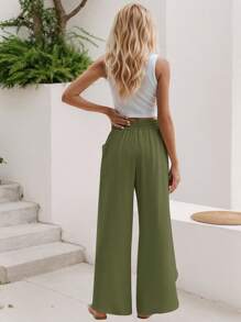 SANOPY Women's Pants,Scrub Pants For Women,Linen Pants Women,Womens Wide Leg Pants Side Split High Waisted Palazzo Pants Boho Flowy Trousers - màu xanh lá - Xem 2