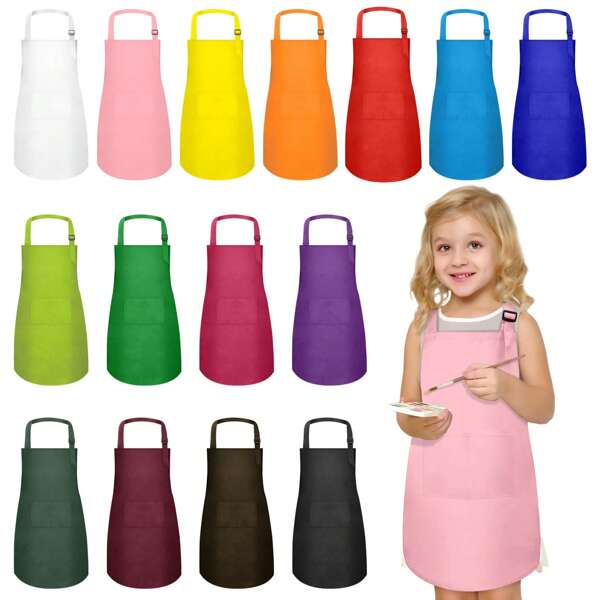5PCS Avental infantil com 2 bolsos ajustáveis, para meninas e meninos, aventais de pintura de arte infantil, cozinha, sala de aula, cozimento, faça você mesmo
