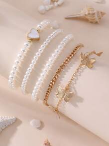 5pcs/Set Bohemian Shell, Starfish, Butterfly, Heart Pendant Anklet Set For Women