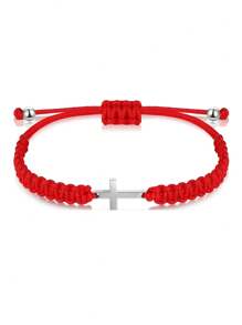2pcs/1pc Braided Cross Bracelet Set, Suitable For Women & Men, Black & Red Stretch Friendship Bracelets, Adjustable For Women & Men, Ideal Gift For Women Daily Wear
