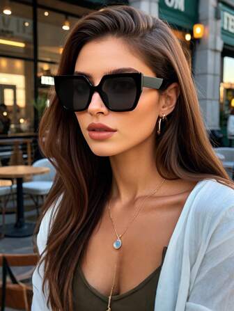 Polarized Sunglasses For Women, Retro Square Large Frame Plastic Fashion Glasses, Classic Model For Outdoor Sports Cycling Traveling Beach Driving Fishing, Summer UV Protection Fashionable Shade Elegant Outfit Family Outings Travel Vacation Holiday For Summer Beach Vacation,Outdoor,Travel