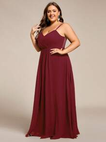 EVERPRETTY Plus Size Deep V-Neck Backless Bridesmaid Dress, Wine Red - Burgundy - View 4