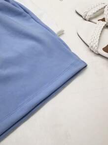 3pcs Summer Sweatshirt Shorts Kit With Drawstring Pocket For Women - Azul/Off/Preto - View 4
