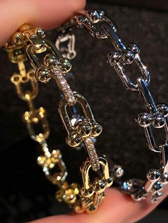 1 st europeiskt och amerikanskt gränsöverskridande 2-delat U-format spännearmband och ihåligt öppet arbete i ringset, hälften med diamanter, hälften utan diamanter