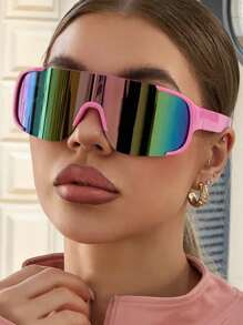 1 Pair Wrap Around Frame Tinted Sunglasses, Pink Color, UV Protection, Suitable For Beach, Travel, Vacation, Driving, Sports, Fishing, Outfits, Party, Festivals, Streetwear, Outdoor Activities For Summer Beach Vacation,Outdoor,Travel