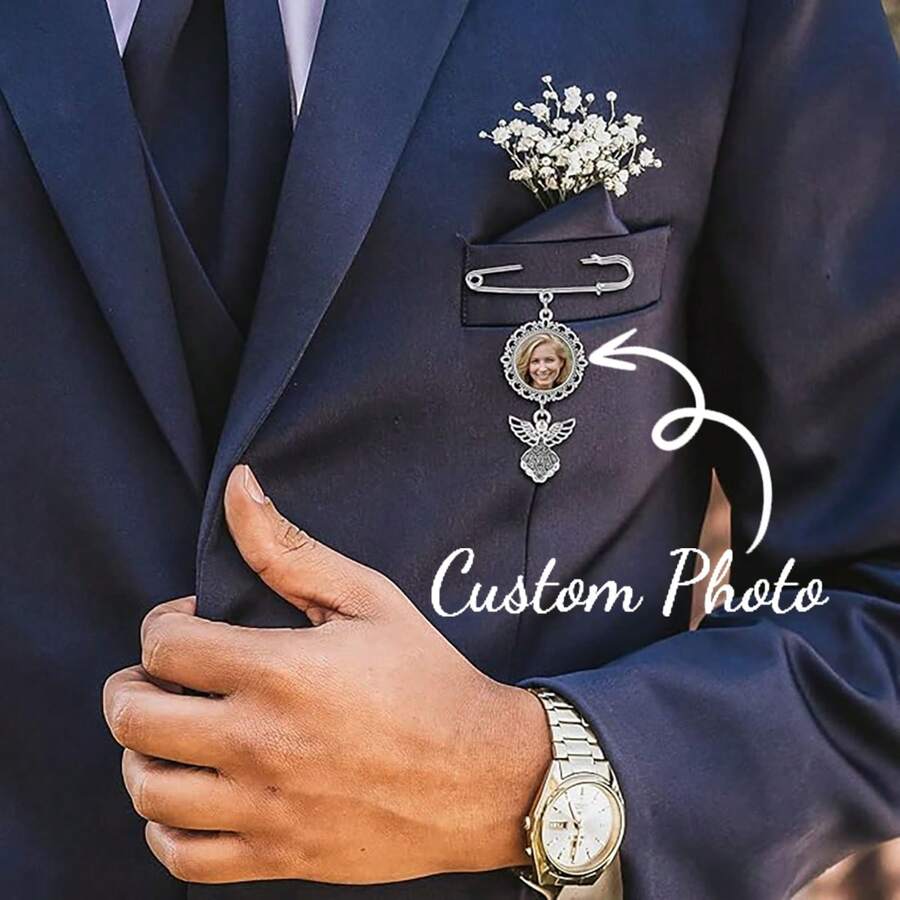 Imperdible conmemorativo con foto personalizada para el ramo de novia, accesorio DIY para el ramo de novia y el ramo del padre del novio - Multicolor - Ver 1