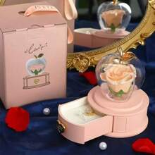 1 pieza Caja de regalo con flor de rosa, caja de embalaje para joyas como anillos, aretes, collares, adecuada para compromiso, propuesta, Día de la Madre, Día de San Valentín