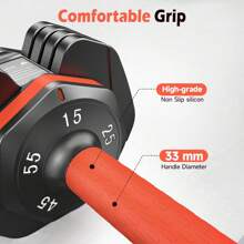 Mancuernas ajustables UPGO de 55 LB, Mancuernas hexagonales ajustables de 15 LB a 55 LB con 2 asas antideslizantes, aptas para equipos de gimnasio en el hogar - Una mancuerna de 55 libras - Ver 3