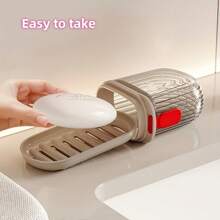3pcs Travel-Friendly Soap Dish With Lid, PET, Sealed Drain, Ideal For Business Trips & Outdoors