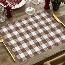 4pcs/Set Black & White Checkered Striped Placemats, Minimalist Brown, Blue, Purple, Pink, Green, Red Checkerboard Table Mats, Morandi Colors Linen Dining Placemats, For Kitchen, Home, Party, Tabletop Decor, 12x16.5 Inch - Multicolor - View 8