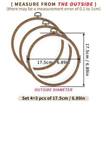 3pcs Brown Vintage Palace Style Faux Wood Grain Design Handmade DIY Embroidery Hoops, Cross Stitch Frames Made Of High-Quality ABS & PVC, Shatterproof With Metal Hanging Hooks, Available In 7 Sizes, Can Also Be Used As Photo Frame Decor - Brown - View 14