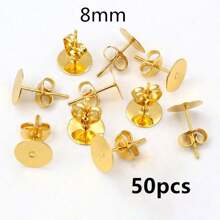 50-100pcs Stainless Steel Gold Color Earring Studs Blank Post Base Pins With Earring Stoppers Back DIY Earrings Jewelry Findings