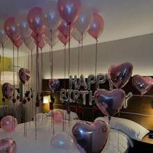 35 szt./8 szt. Różowy perłowo-biały zestaw balonów tematycznych, srebrny baner z napisem "Wszystkiego najlepszego z okazji urodzin", 10-calowe balony foliowe z poliestru, różowe balony z wstążkami balonowymi, idealne na przyjęcie urodzinowe dla kobiet, dekoracje z motywem księżniczek