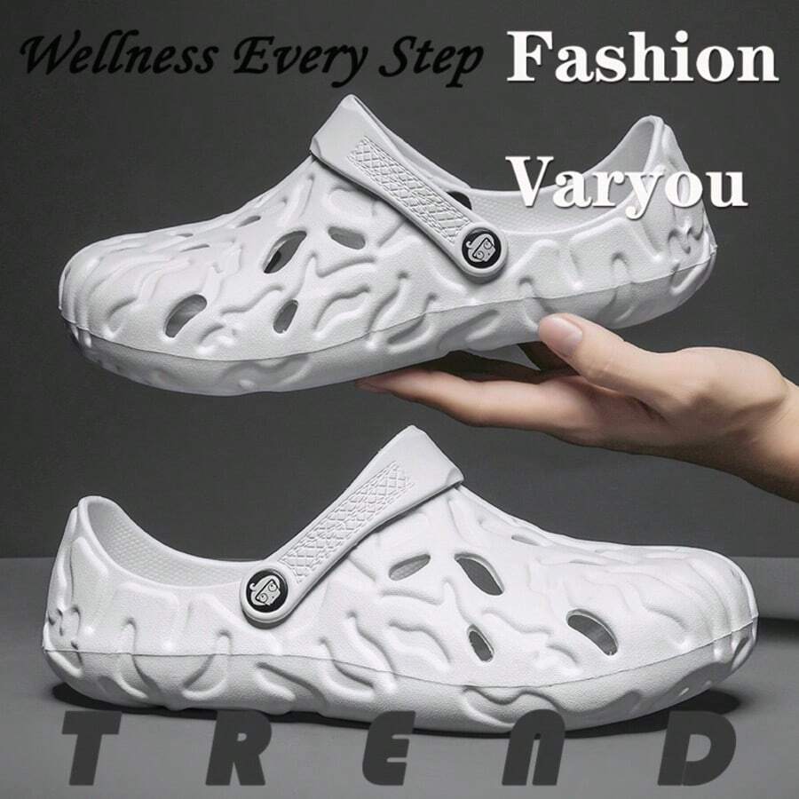 Men's Summer Outdoor Casual Hollow Slippers - EVA High Elastic Thick Sole Lightweight Breathable Loose Fit Plus Size All-Season - Comfortable Durable Waterproof Beach Shoes - Men's Slide Sandals