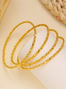 4pcs/Set 18k Gold Plated Braided Wire Bangle Bracelets, Fashionable For Women, Suitable For Party, Gathering, Gift, Daily Wear