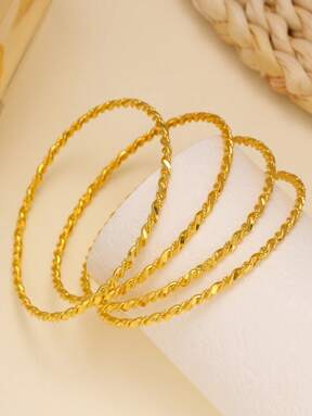 4 Stücke/Set 18k vergoldete geflochtene Draht-Armreifen, modisch für Frauen, geeignet für Party, Zusammenkunft, Geschenk, Alltag