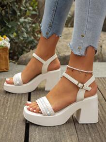 Nuovi sandali con tacco alto alla moda, leggeri, con decorazioni di strass, per la primavera/estate 2025, disponibili in taglie comode - Beige - Visualizzare 8