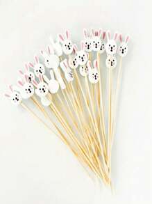 20pcs Easter Bunny & Egg Toothpicks, 4.7inch Elegant Bamboo Sticks For Party, Food & Beverage Decoration, Cute Cocktail, Sushi, Appetizers, Cake, Dessert Decor