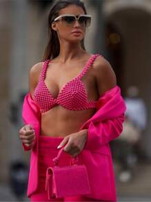 1 pezzo Nuovo 2025 Copricostume da spiaggia estivo da donna con dettagli in perle, collo alto; Body Chain Top con perle