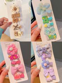 5pcs Kids Princess Bowknot Hair Clips, Cute & Elegant Hair Accessories For Little Girls