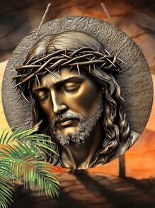 1 pièce Panneau décoratif en bois rond 2D plat vintage pour le Vendredi saint, signe décoratif de Jésus, ornement suspendu festif, décoration murale saisonnière, parfait pour Pâques, Épiphanie et décorations de Noël
