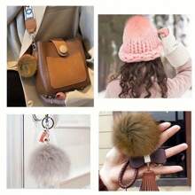 4 件装柔软人造毛皮绒球，带松紧环 - 非常适合帽子、钥匙扣、围巾和包包装饰 - 棕色 - 查看 7