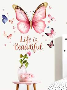1 件粉色英文美丽蝴蝶墙贴，适合女孩派对，精致的颜色，家庭客厅背景，波西米亚风格，粉色蝴蝶结贴纸，DIY 墙贴，波西米亚风格家居装饰贴纸，情人节，婚礼，生日装饰，适用于客厅卧室儿童房书房装饰墙贴墙面装饰浴室装饰卧室装饰房间装饰用品客厅装饰房屋装饰家居装饰客厅墙纸贴纸个性贴纸