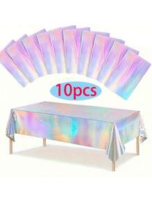10 paquets de nappes de table irisées holographiques pour fête - nappes en aluminium jetables pour mariage, shower de mariée, anniversaire, révélation de sexe - fournitures de célébration en plastique, fabriquées à la machine