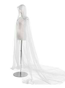 1pc Elegant Sheer Mesh Solid Color Vintage Hooded Cloak, Romantic Bridal Cape Suitable For Weddings And Special Occasions, Halloween Adult Vintage Solid Color Hooded Veil Vampire Bride Cloak