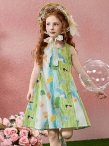 Váy công chúa đi biển in họa tiết không tay cho bé gái tuổi teen - màu xanh lá - Xem 6