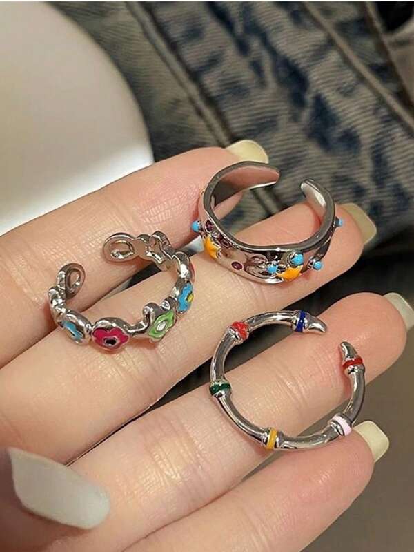 1pc Dopamine Colorful Flower Ring, Unique Design With Elegant Vibe, Adjustable Rainbow Band For Women