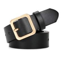 1pc Plus Size Women's PU Belt Jeans Dress Fashionable Women's Black Belt With Square Buckle