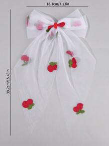 1pc Strawberry Hair Bows Girls Large White Mesh Hair Bow Apple Cherry Hair Clips Elegant Big Tull Alligator Clips,Wedding Party Hair Accessories