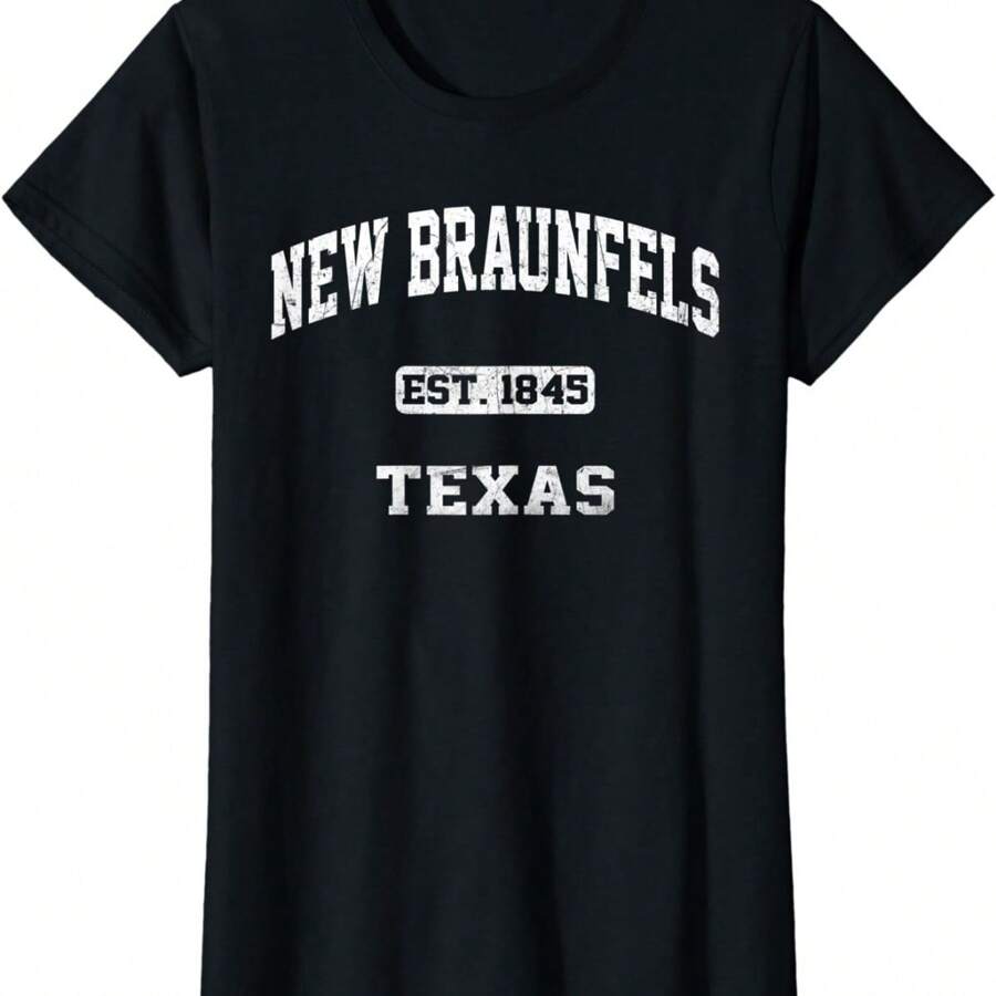 New Braunfels Texas TX Vintage State Athletic Style T-Shirt - Black - View 1