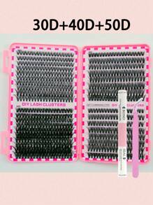 640/590/800 pièces Kit d'extensions de cils, colle double tête et scellant, pinces confortables, set de cils D Curl 8-16mm - sans parfum, kit de cils pour fêtes et maquillage de Noël