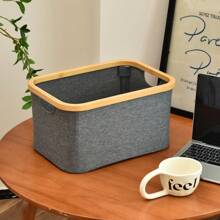 1 Cesta ideal para ropa sucia, cesta de almacenamiento, caja de almacenamiento, capacidad grande de 52l, marco de bambú, tela Oxford gruesa, varilla de soporte de bambú, resistente, plegable, adecuado para organizar ropa, juguetes, libros y artículos varios en dormitorios, armarios, baños, maternidad y habitaciones de bebé - Beige/Gris