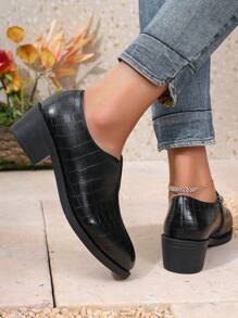 2025 新款春季女士中跟低帮粗跟高跟鞋，大码妈妈鞋，低帮鞋 - 黑色 - 查看 2
