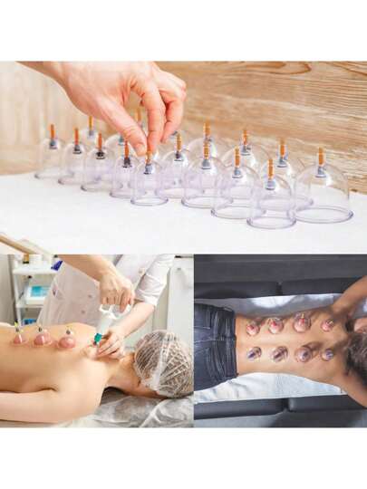 Conjunto profissional de ventosas 32/24/18/12/6 peças, massageador para cuidados corporais, com bomba manual, material PS de alta qualidade, ventosa a vácuo, design de vedação reforçada, melhor efeito, escolha ideal para um conjunto de massagem corporal perfeito