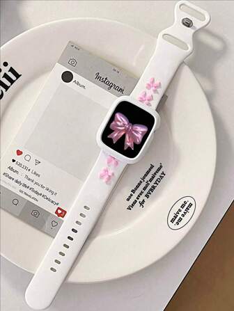 1 pieza Correa de silicona blanca con diseño de mariposa, apta para relojes de mujer de 38/40/41/42/44/45/46/49mm, compatible con Apple Watch Series Ultra/SE/10/9/8/7/6/5/4/3/2/1, accesorio de banda para smartwatch