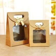 1/10/20pcs Simple & Stylish Flip-Cover Bowknot Transparent Packaging Bags, Gift Bags, Butterfly Decor, Flower Packaging Display Bags, Flip Cover Gift Bags, Adhesive Transparent Window, Small Brown/White Gift Bags, Suitable For Home Storage, Holiday Gifts, Office, Wedding Favors, Great For Gifts To Girlfriends, Friends, Teachers, Leaders, Elders