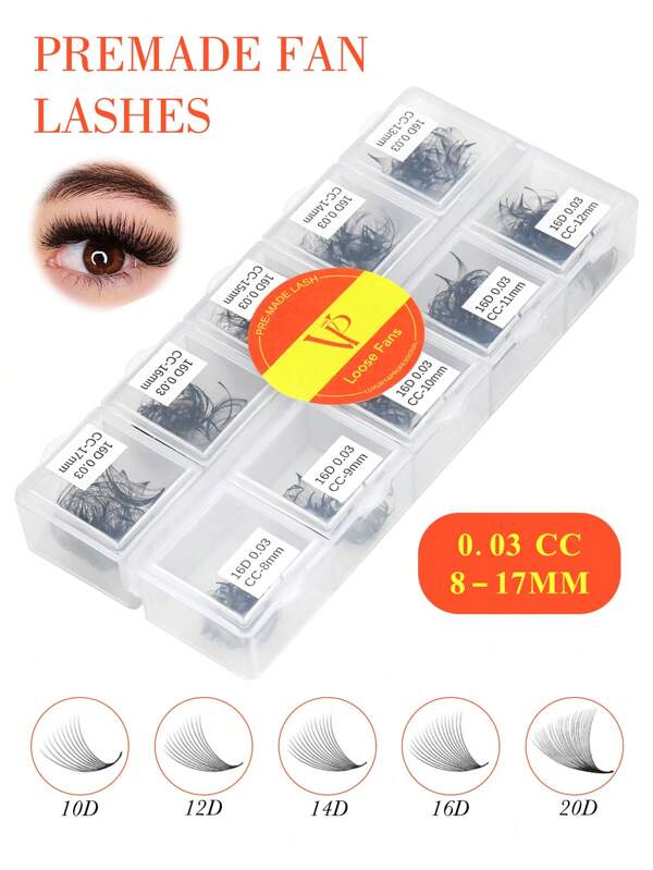 1000 Fans Curvature CC 10D/12D/14D/16D/20D Black Pramde Fans Lashes 0.03mm 8-17mm Hand Made Premade Loose Fans Eyelash Extensions
