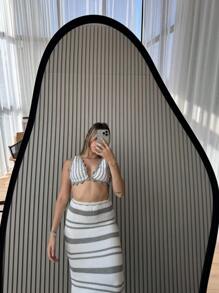 STRIPED ELASTANE KNITTING SET TOP+SKIRT SUMMER 2025 - Gris - Ver 2