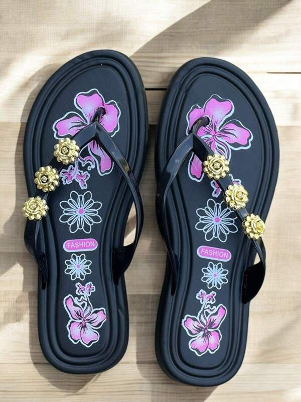 Sandalias pata gallo para mujeres diseño con flores