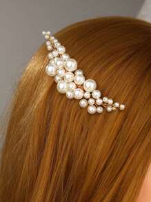 优雅珍珠婚礼发梳 新娘侧梳 新娘发饰 女士和女孩适用 (金色) - 金色 - 查看 6